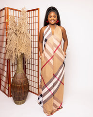 Plaid Luxe Halter Maxi Dress