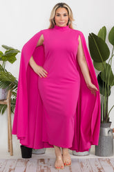 Elegant Pink Cape Midi Dress