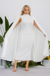 Classic White Cape Midi Dress