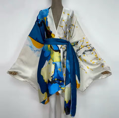 Luxurious Blue Watercolor Floral Kimono