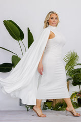 Classic White Cape Midi Dress