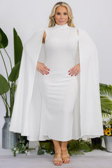 Classic White Cape Midi Dress