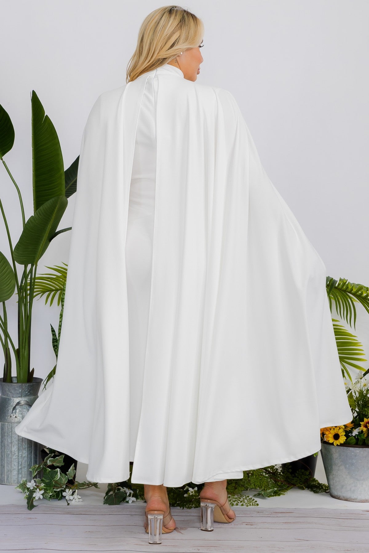 Classic White Cape Midi Dress